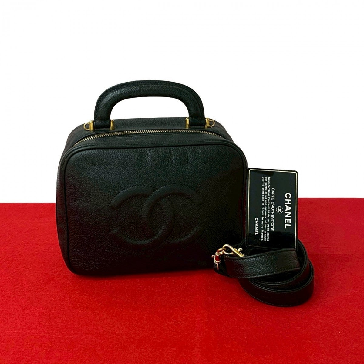 CHANEL Shoulder Bag Matt caviar skin black