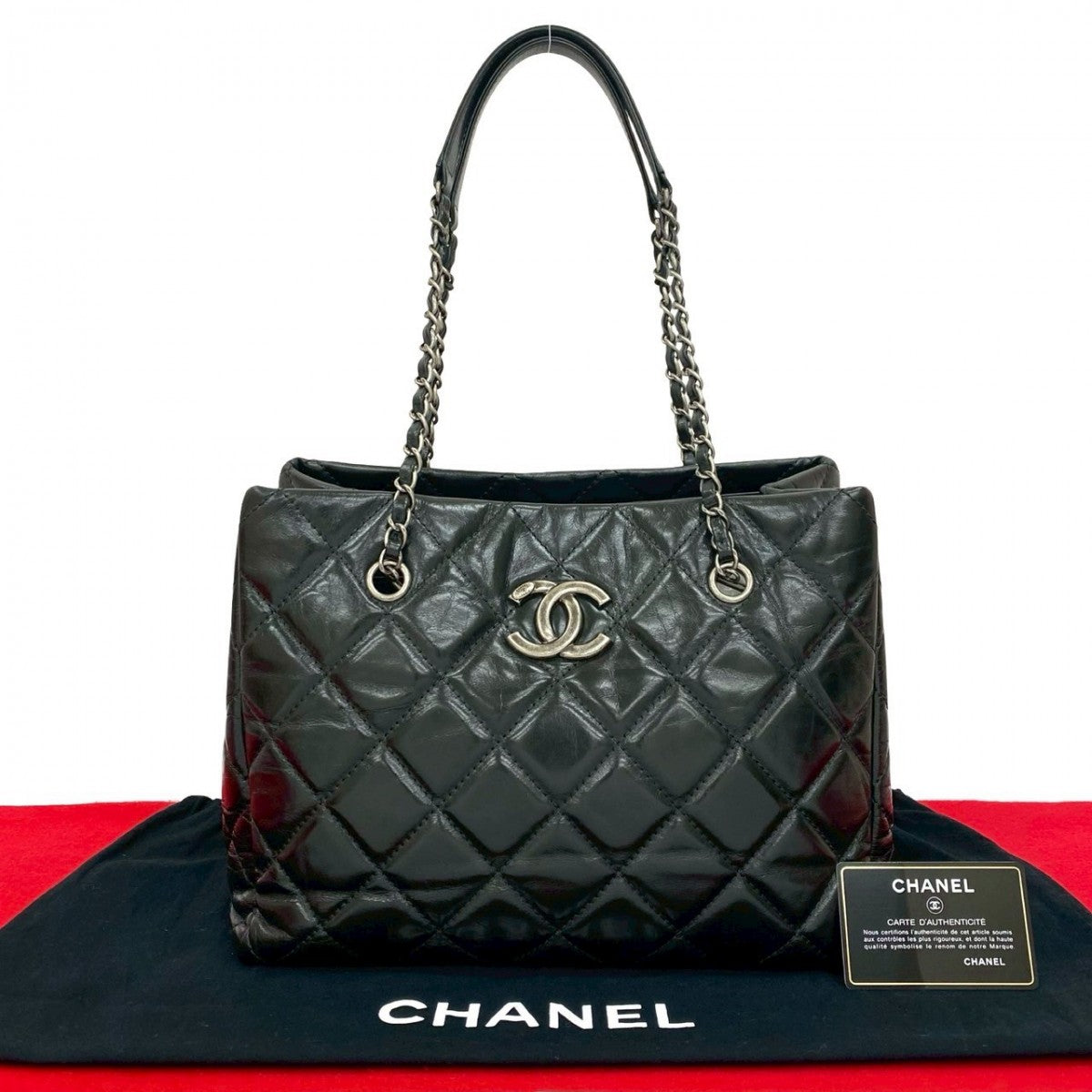 CHANEL Tote Bag leather black Matrasse