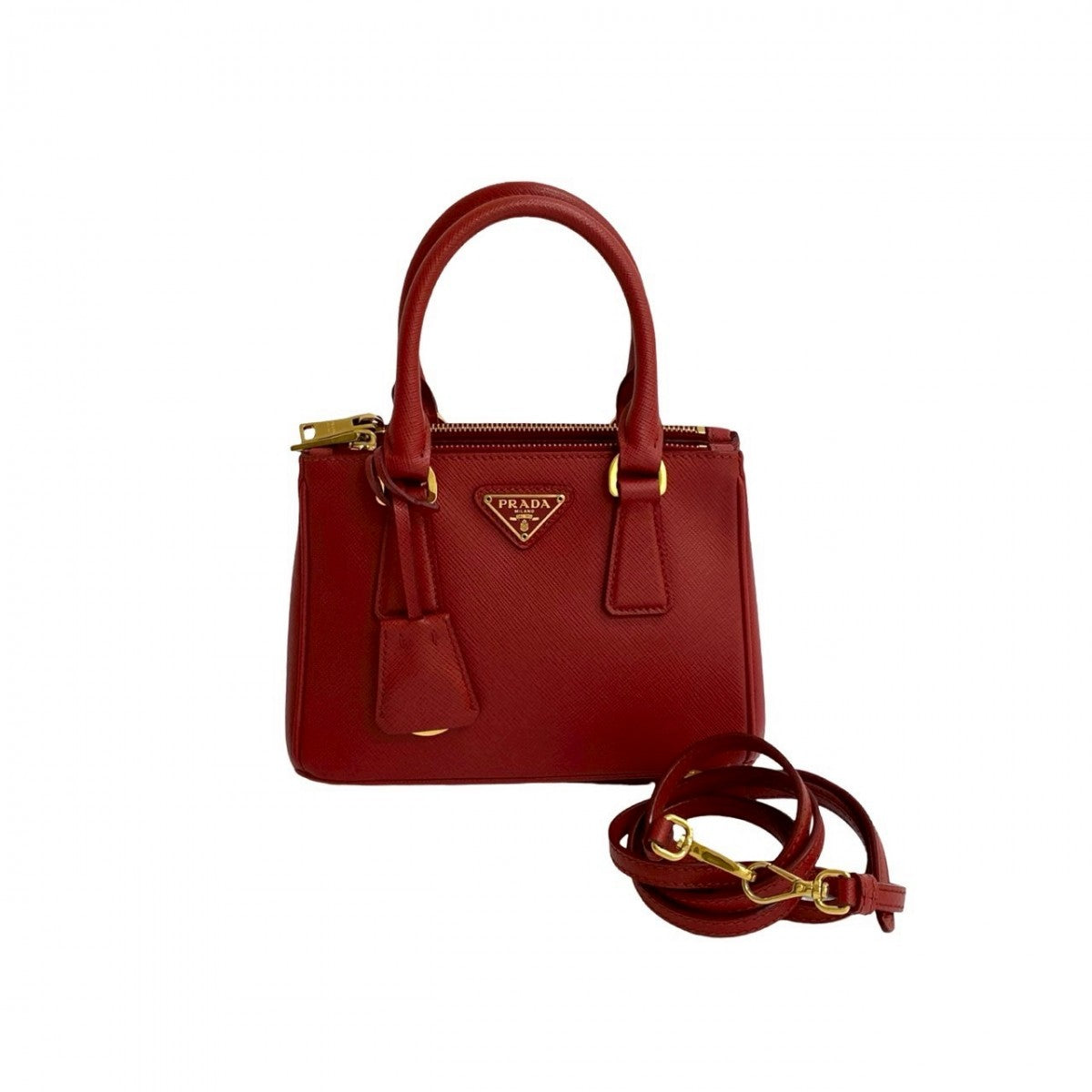 PRADA Shoulder Bag leather Red Galleria Micro