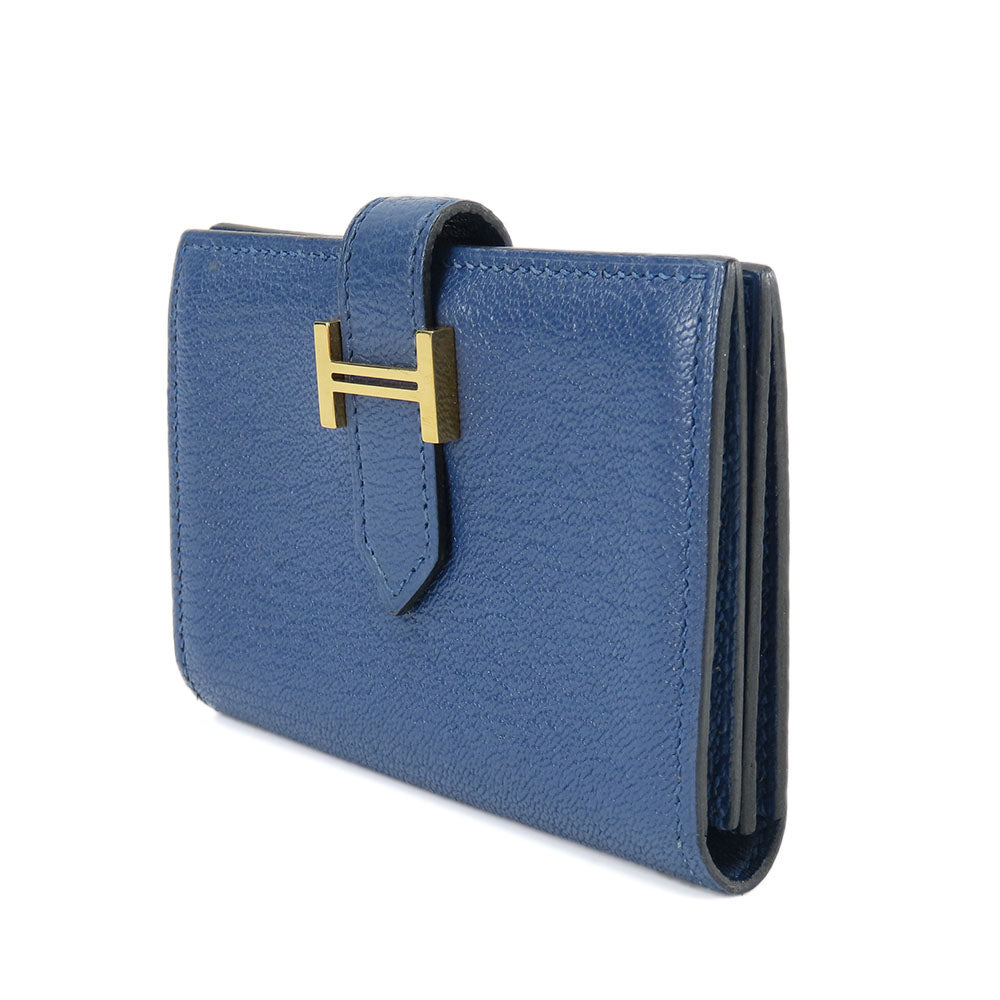 HERMES Card Case Shave blue Bean unisex(Unisex)