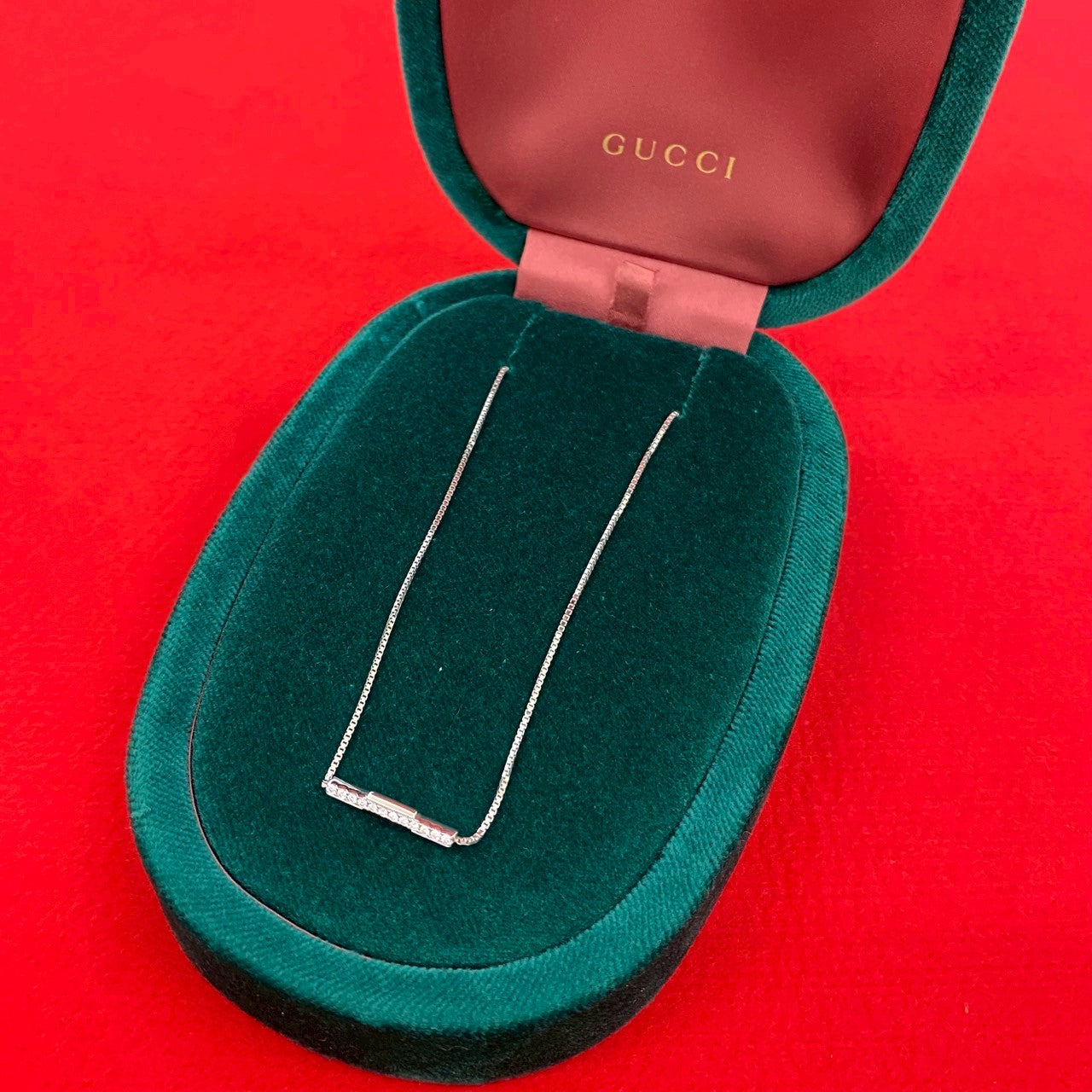 GUCCI Necklace K18 white gold Silver Link to Love Bar Pendant