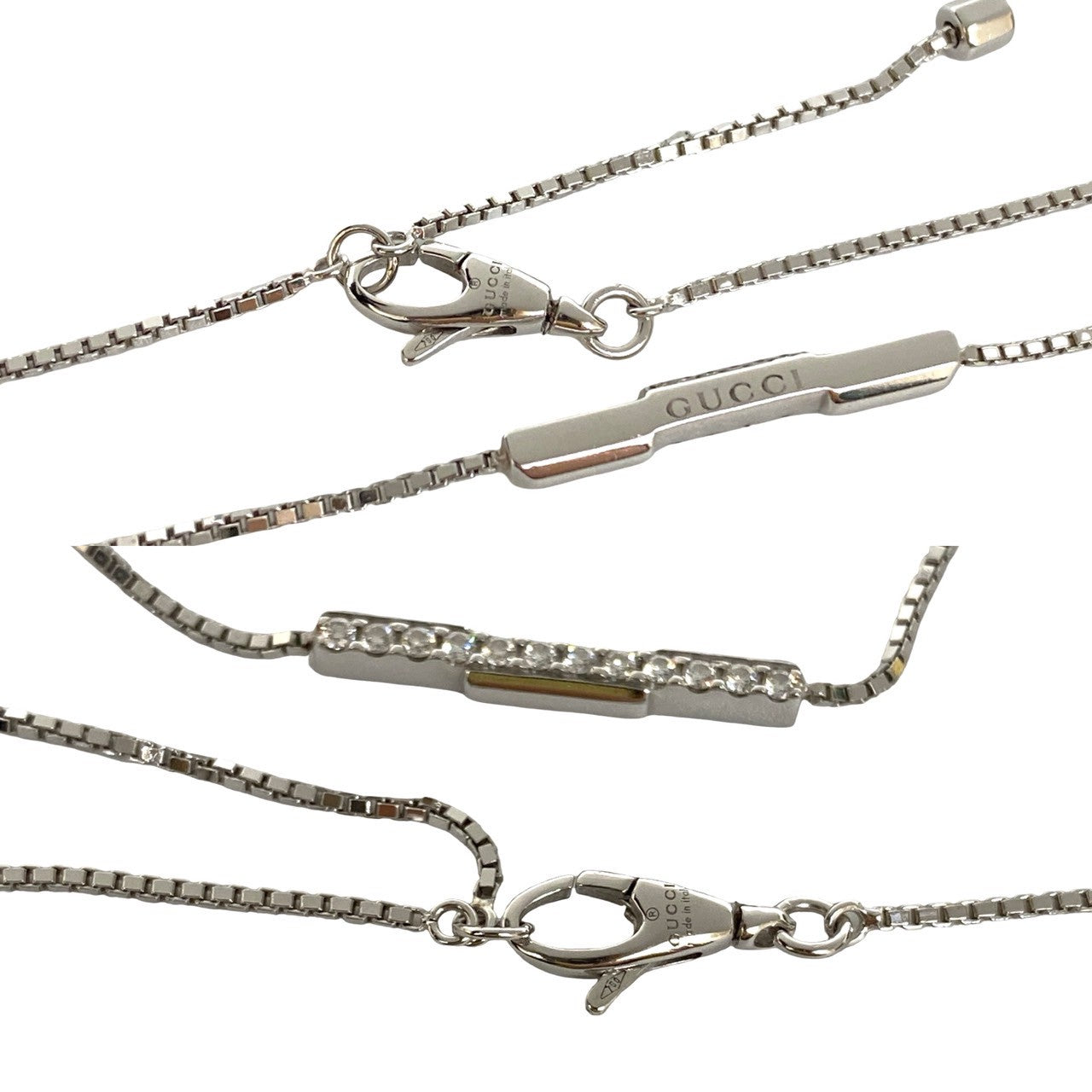 GUCCI Necklace K18 white gold Silver Link to Love Bar Pendant