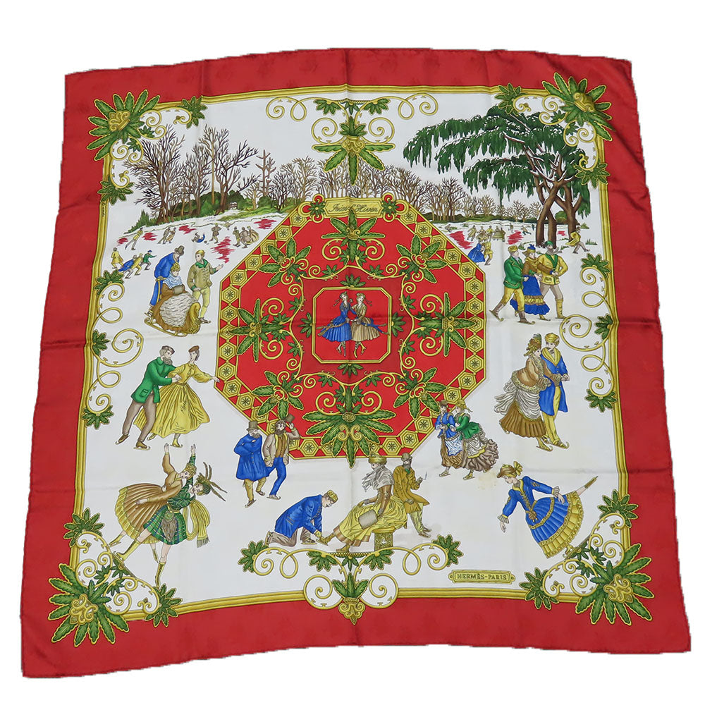 HERMES scarf silk Red Joies d'Hiver Carre90 Women