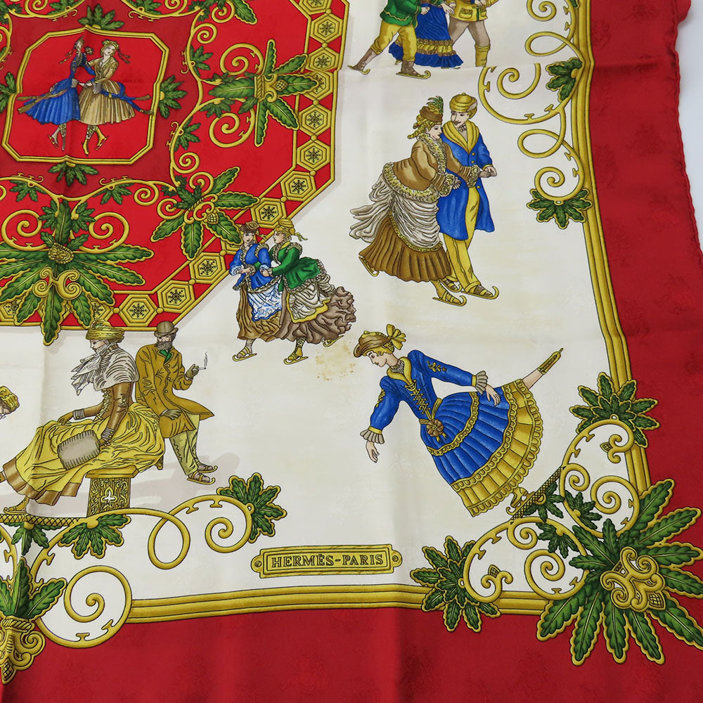 HERMES scarf silk Red Joies d'Hiver Carre90 Women