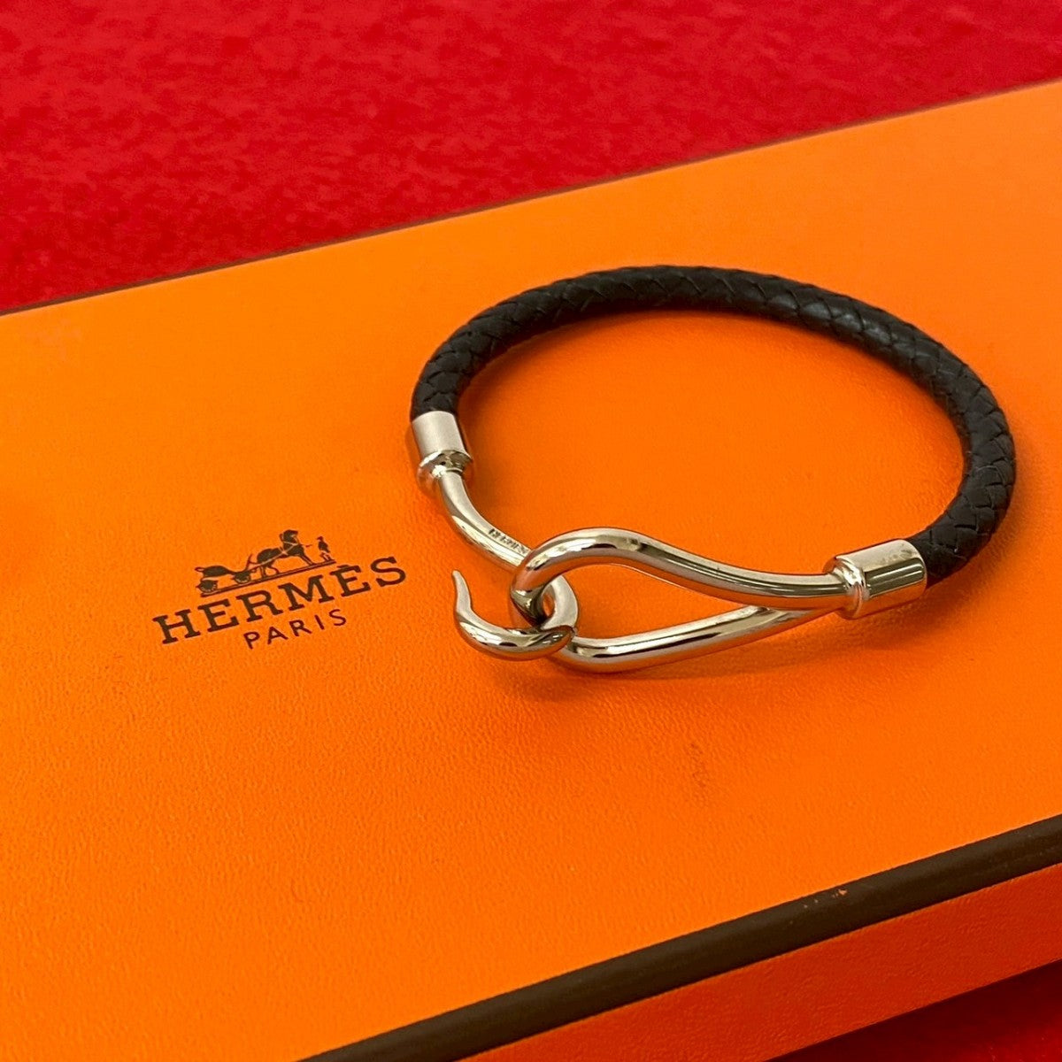 HERMES bracelet leather black Jumbo bracelet
