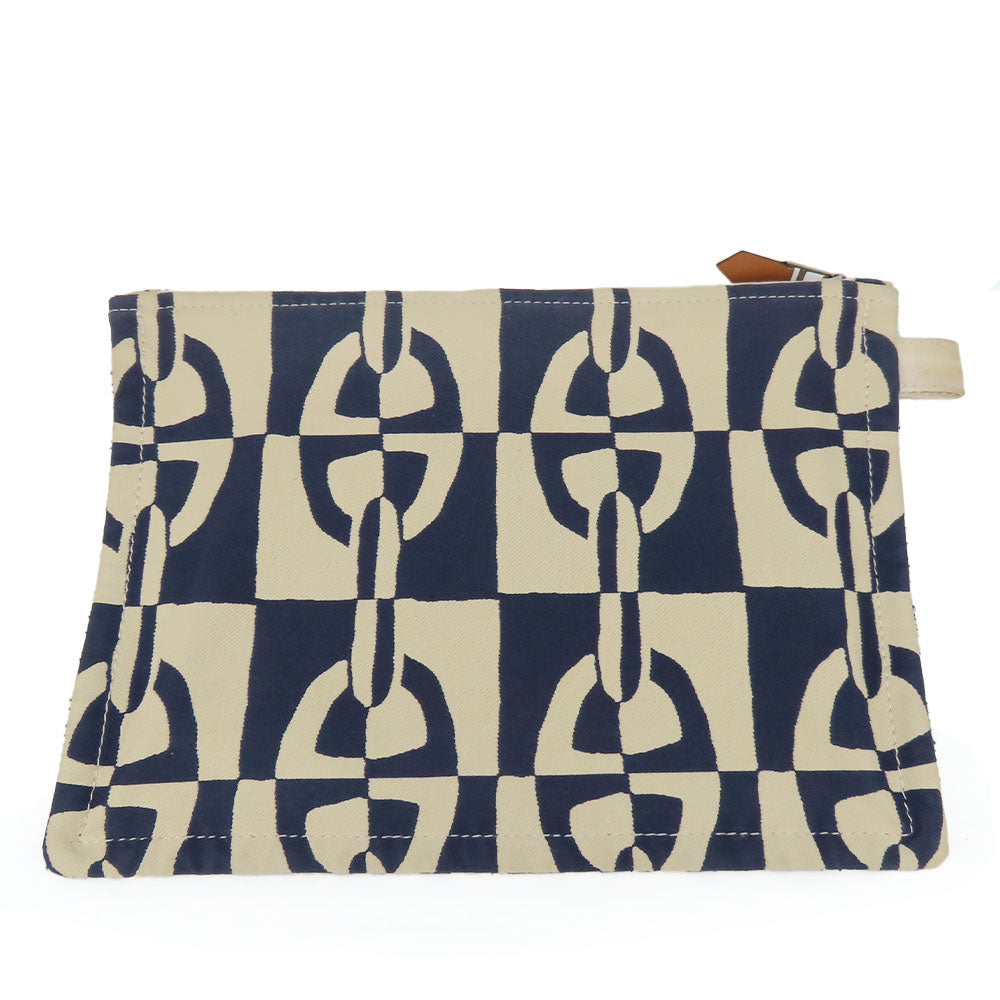 HERMES Pouch canvas Navy Chene Dunkle Truth Flat GM Women