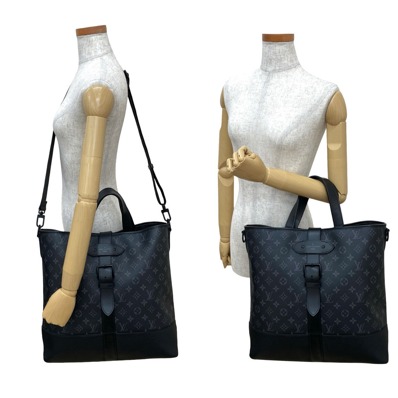 LOUIS VUITTON Shoulder Bag leather black Monogram Eclipse Saumur