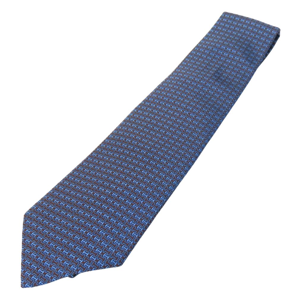 HERMES tie silk blue mens