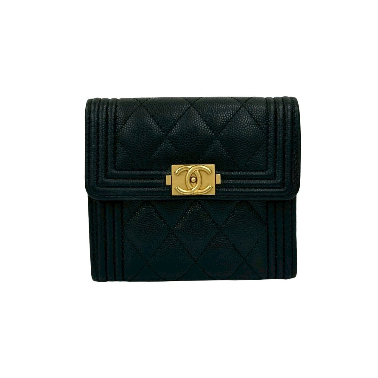 CHANEL Tri-fold wallet Matt caviar skin black Matrasse Boy chanel