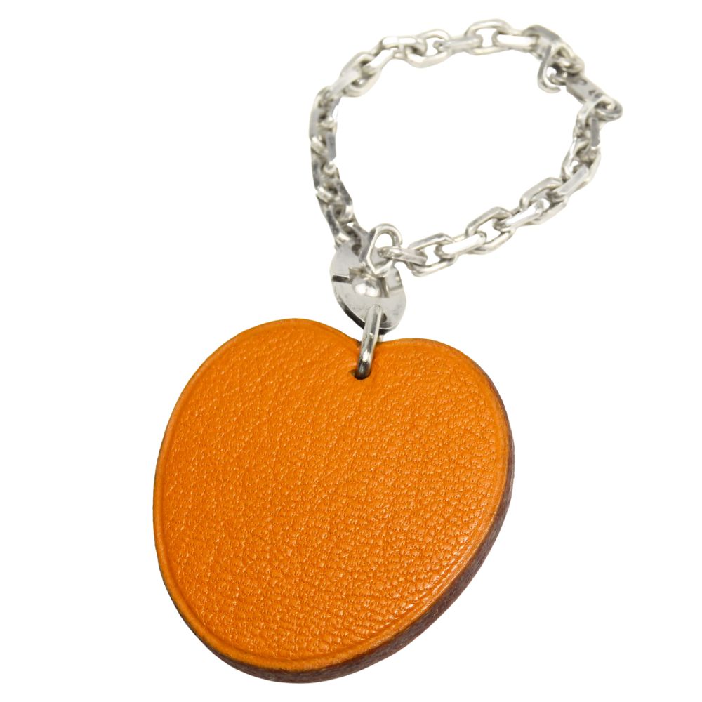 HERMES Bag charm Leather, Silver925 Orange Women