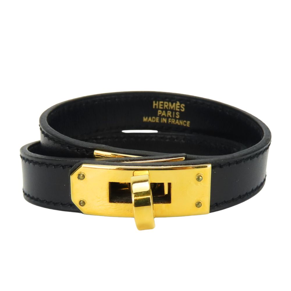 HERMES bracelet leather black Kelly Women
