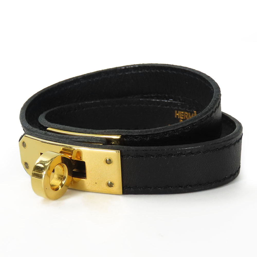 HERMES bracelet Leather, Metal black Kelly Women