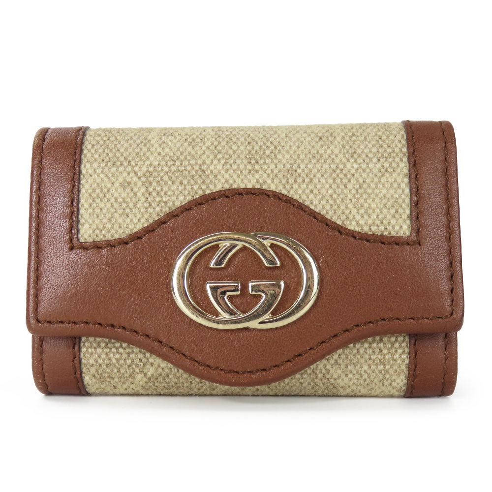 GUCCI Key case Key holder  282432 GG Canvas, Calfskin beige Interlocking Women