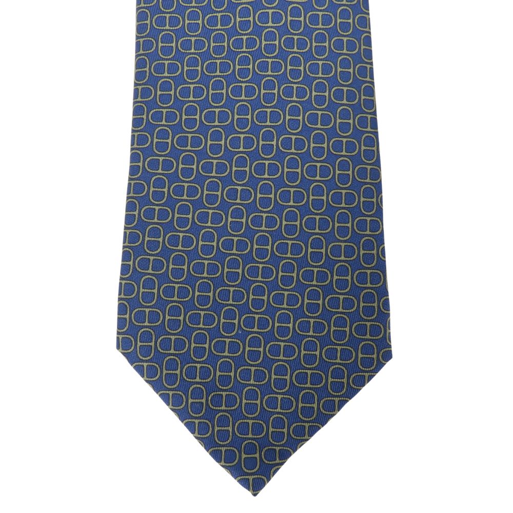 HERMES tie silk Navy Chene DunklePattern mens
