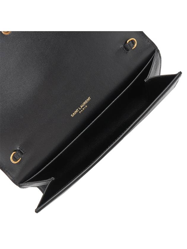 Luxury Saint Laurent Trending 2025 Uptown Shiny Grained Leather Chain Wallet Black