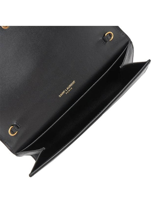Luxury Saint Laurent Trending 2025 Uptown Shiny Grained Leather Chain Wallet Black