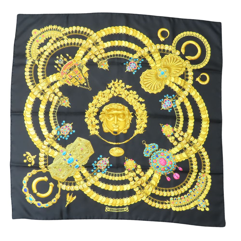 HERMES scarf silk black KOSMIMA Carre90 Women