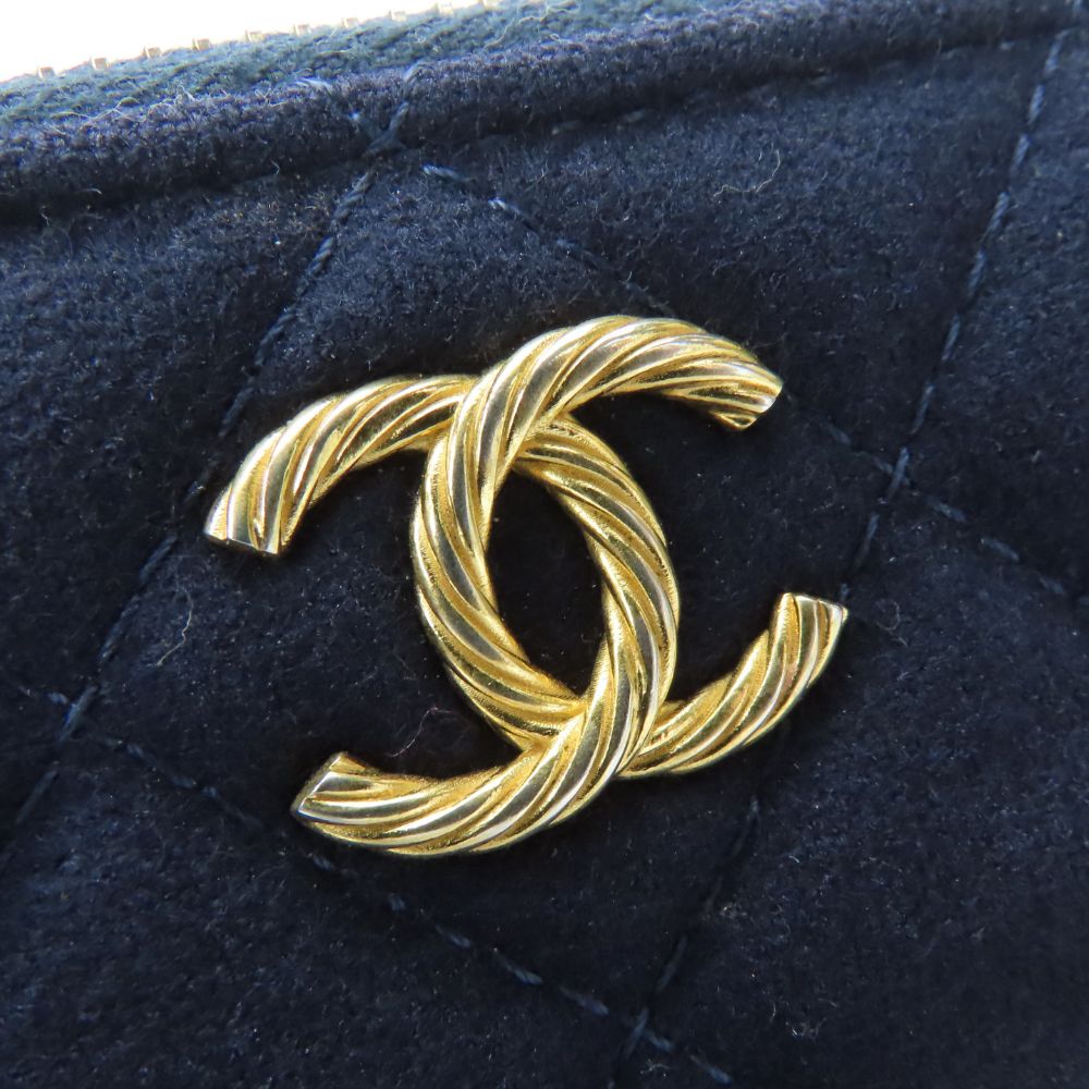 CHANEL Shoulder Bag Cotton, Leather Navy Marin Women