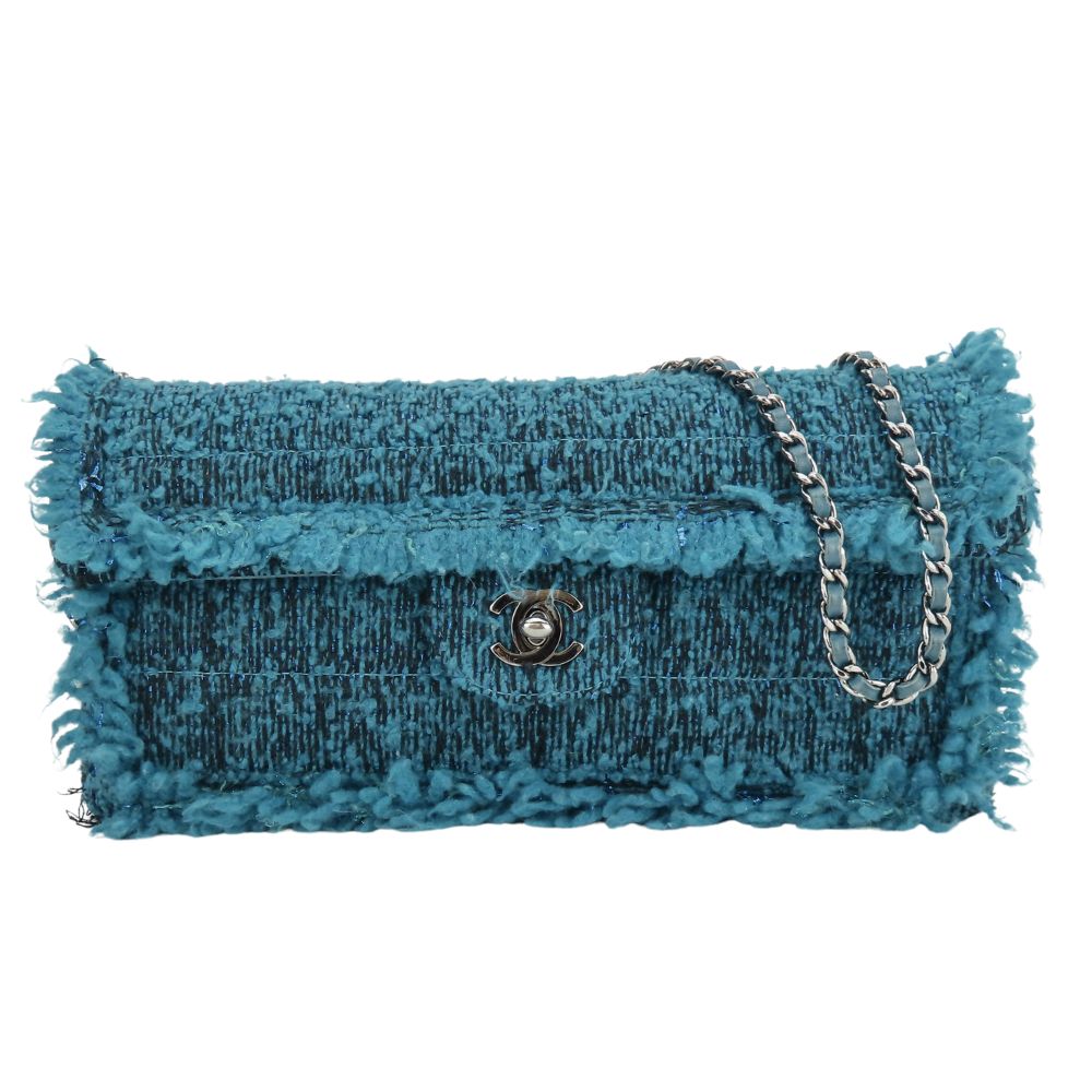 CHANEL Shoulder Bag tweed blue Chain