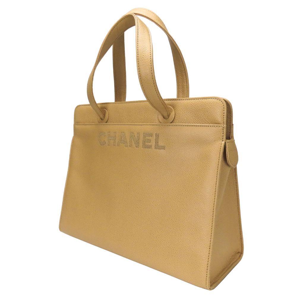CHANEL Handbag Caviar skin beige logo Women