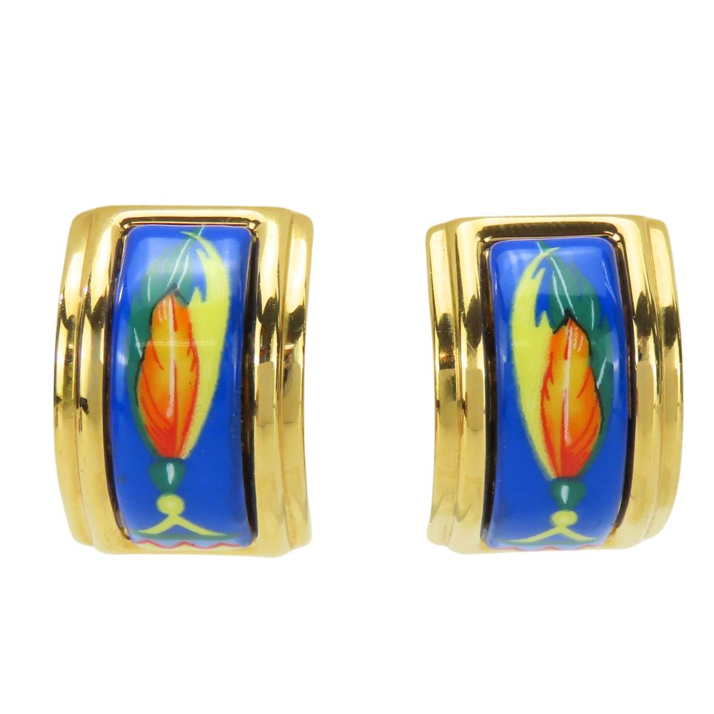 HERMES Earring Metal, Cloisonne blue Emile Women