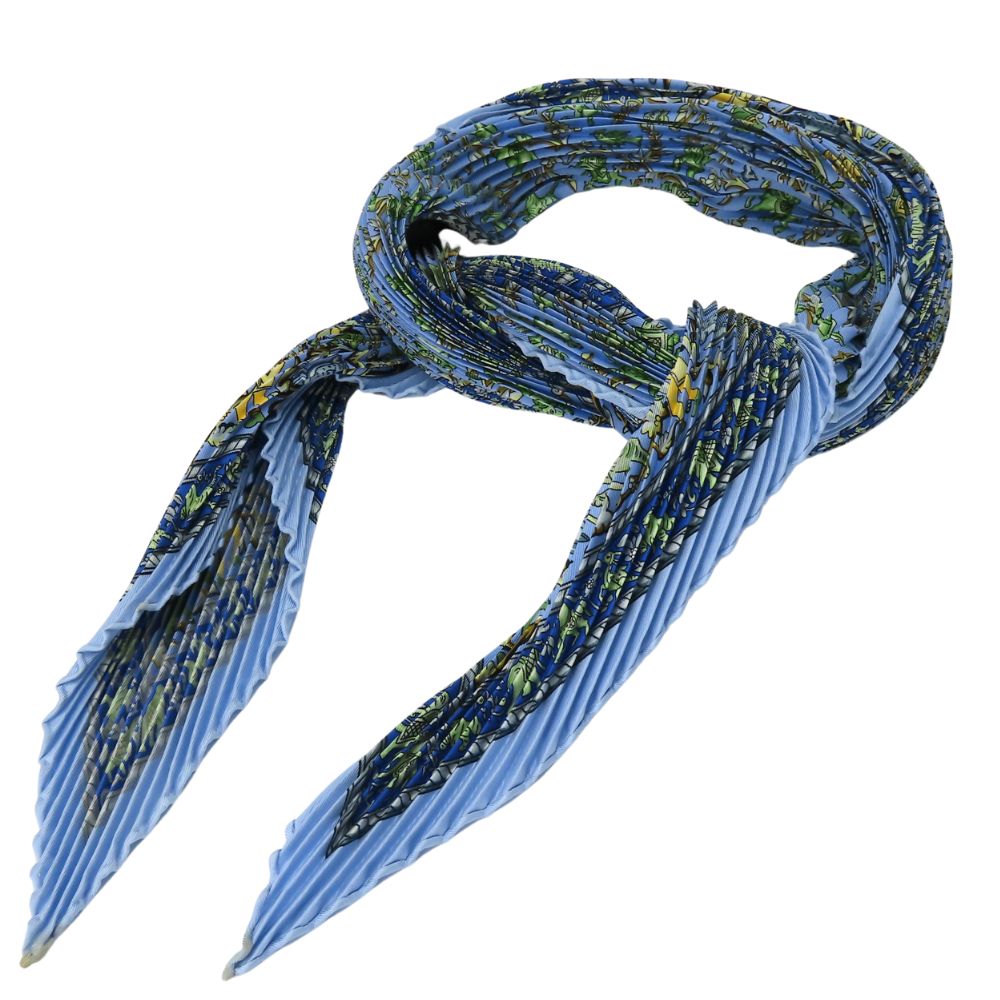 HERMES scarf silk Blue type Indian hunting PleatedCarre90 Women