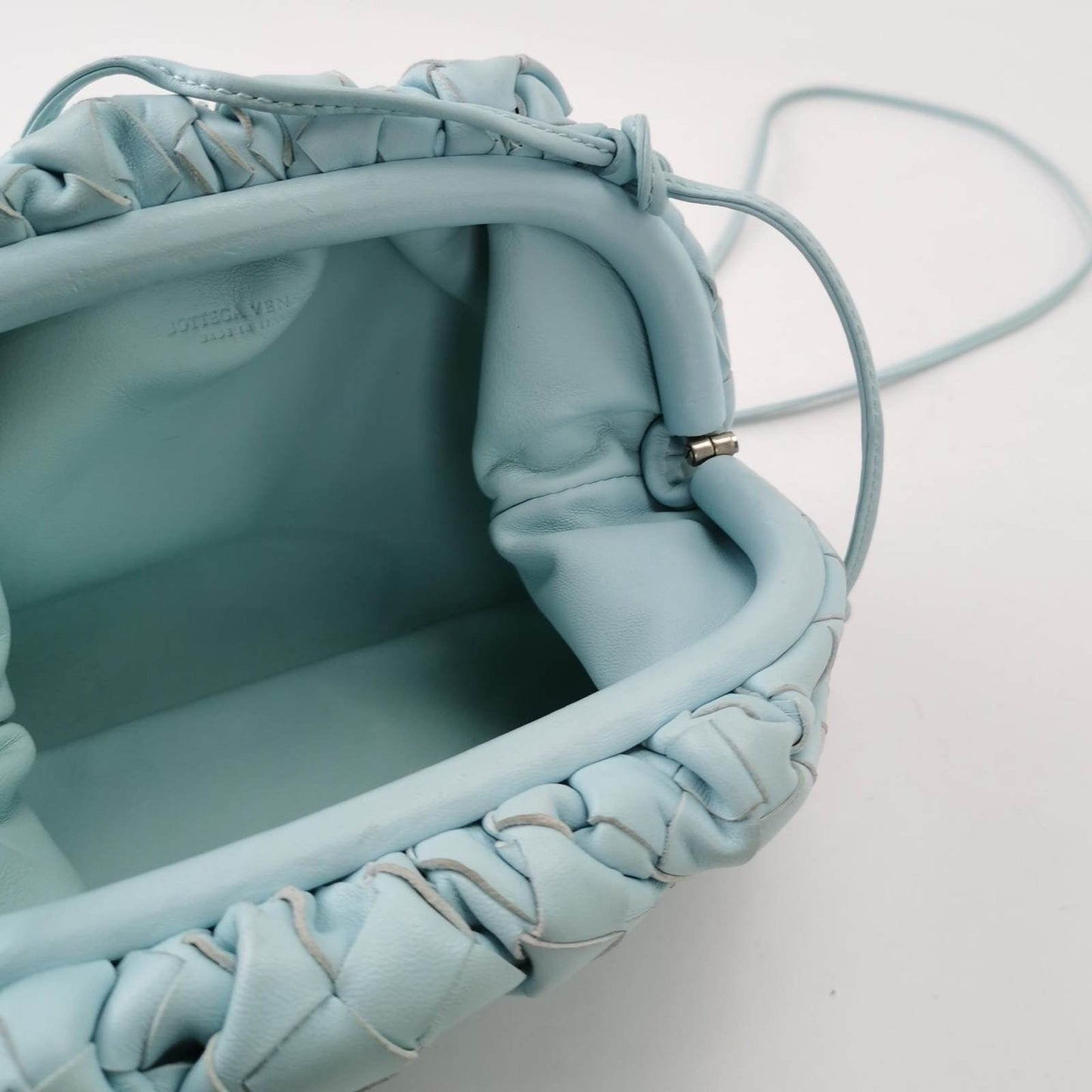 Bottega Veneta Pouch Mini Intrecciato Blue Lambskin Leather Crossbody Bag
