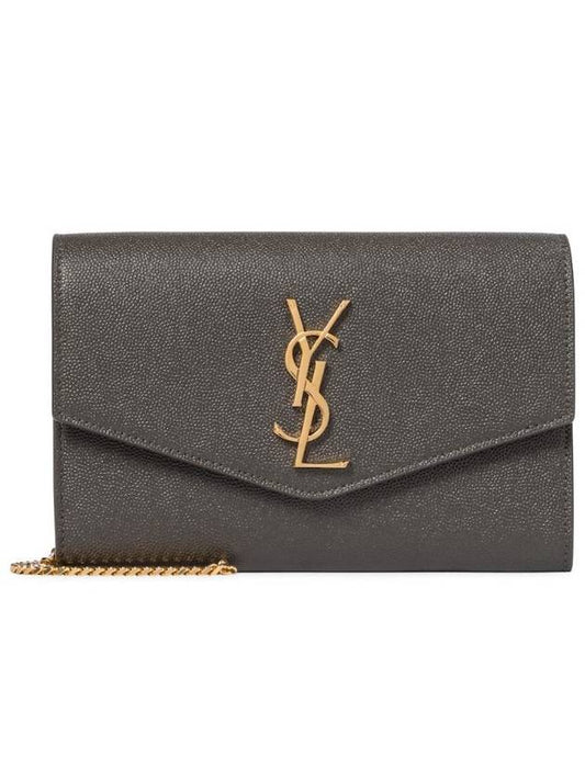 Luxury Saint Laurent Trending 2025 Monogram Uptown Chain Embossed Leather Long Wallet Storm Gold