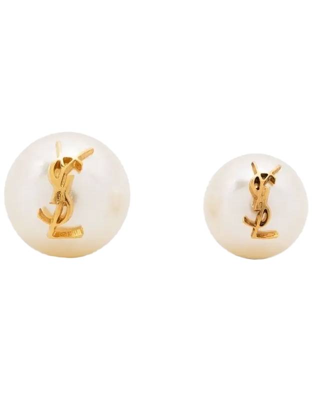 Luxury Saint Laurent Trending 2025 Cassandre Pearl Earrings in Metal Gold And Cream