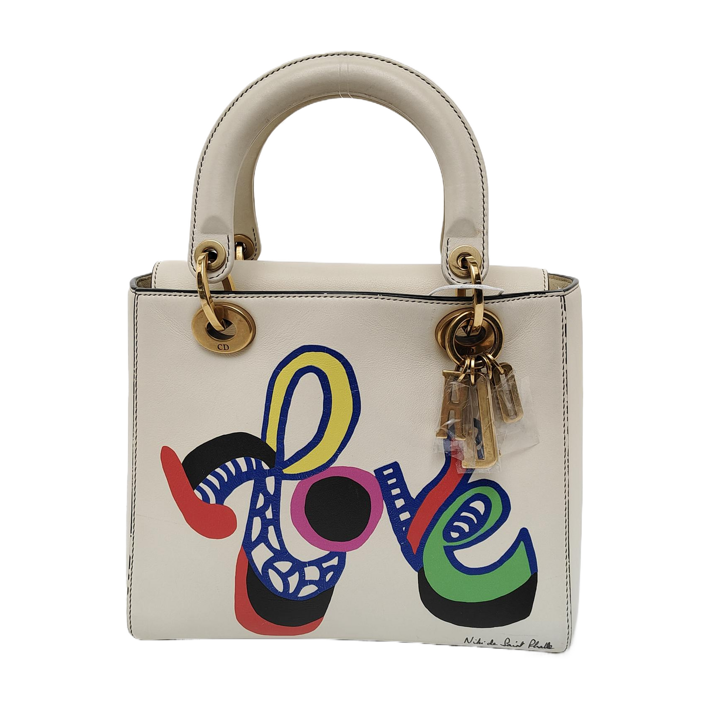 Lady Dior Medium Love White Calfskin Leather with Gold-tone Hardware