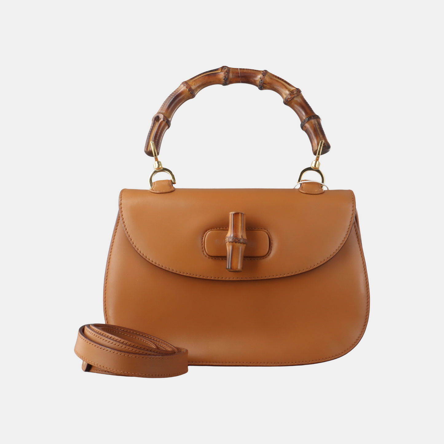 Gucci Bamboo 1947 Top Handle Bag Leather Medium Tan Brown