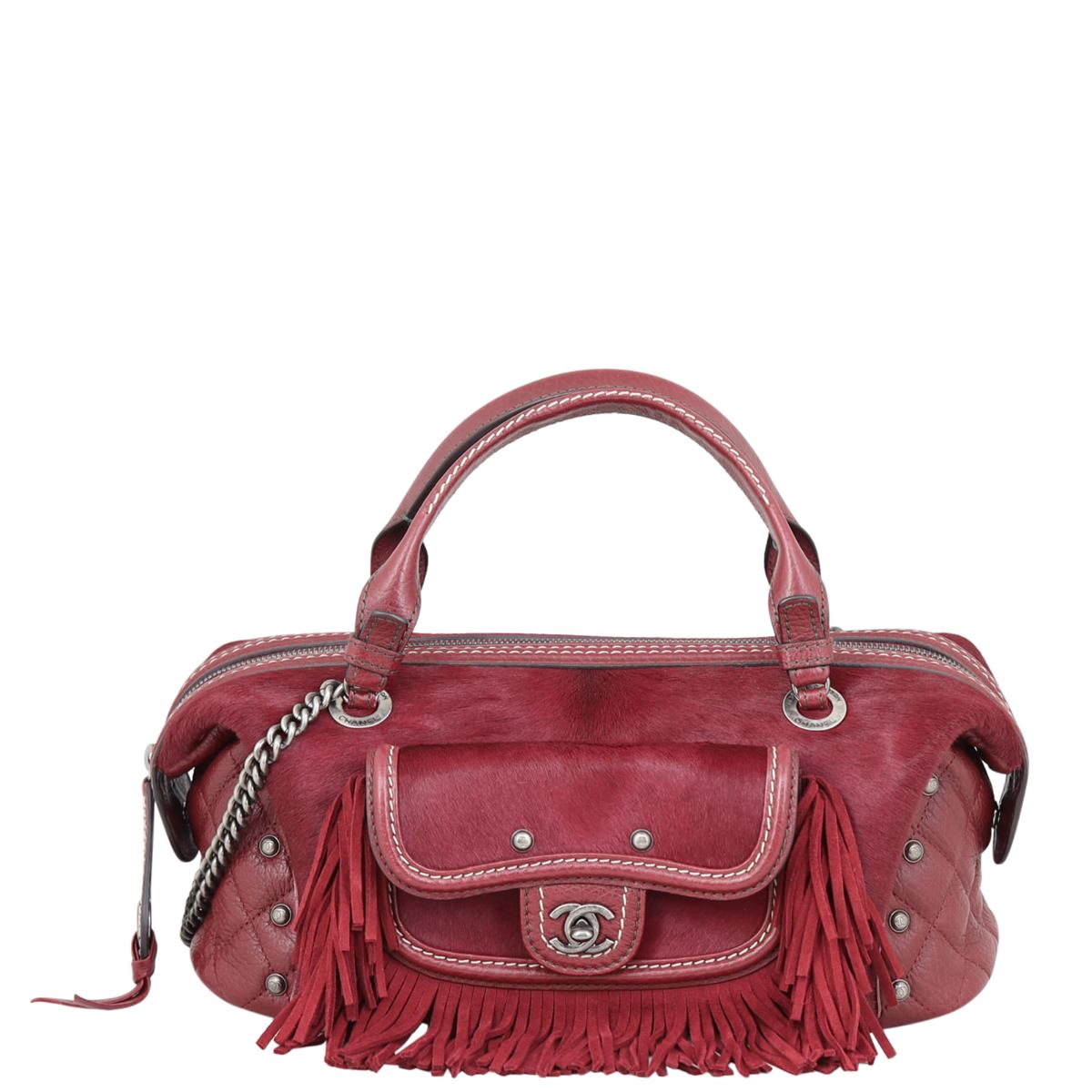 Chanel Pony Hair and Leather Paris-Dallas Bowling Fringe Bag | Burgundy