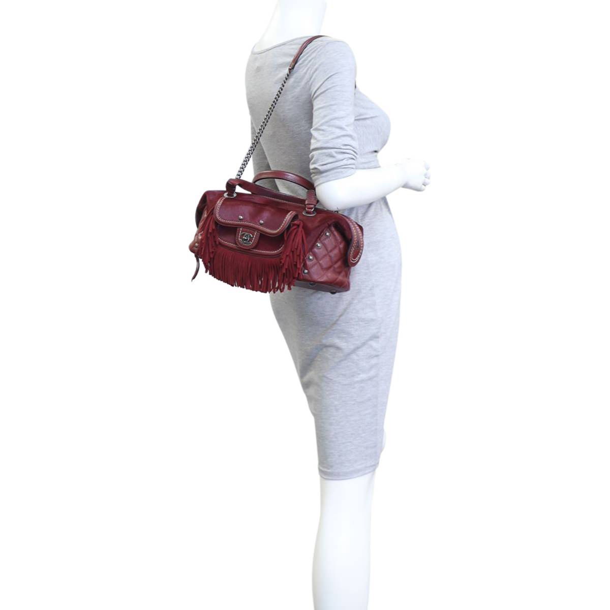 Chanel Pony Hair and Leather Paris-Dallas Bowling Fringe Bag | Burgundy
