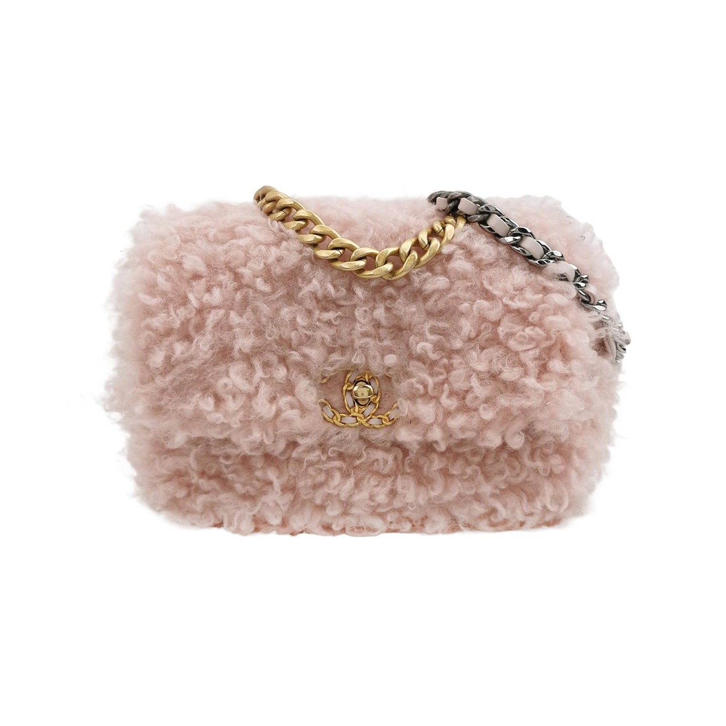 Chanel 19 Bag 2021 Small Pink Shearling Flap Bag