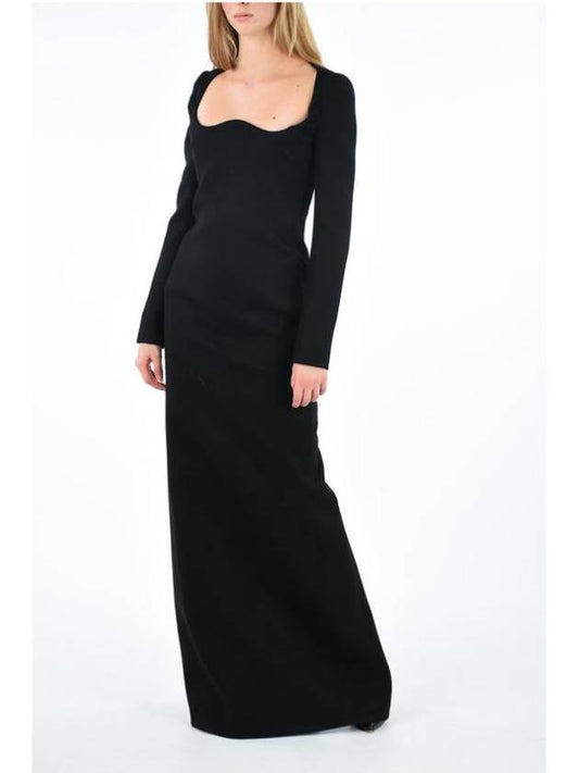 Luxury Saint Laurent Trending 2025 Off Shoulder Scoop Neck Wool Long Dress Black