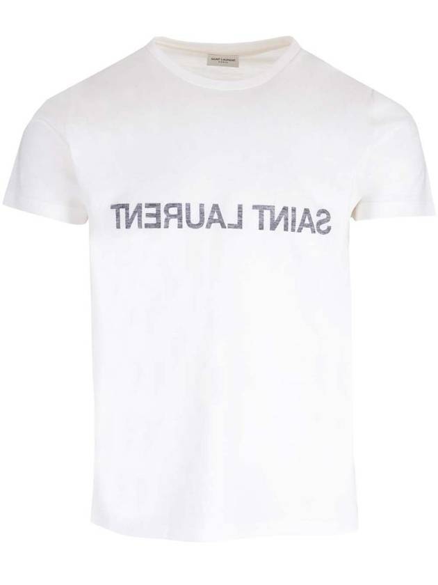 Luxury Saint Laurent Trending 2025 Reverse Logo Print Cotton Short Sleeve T-Shirt White
