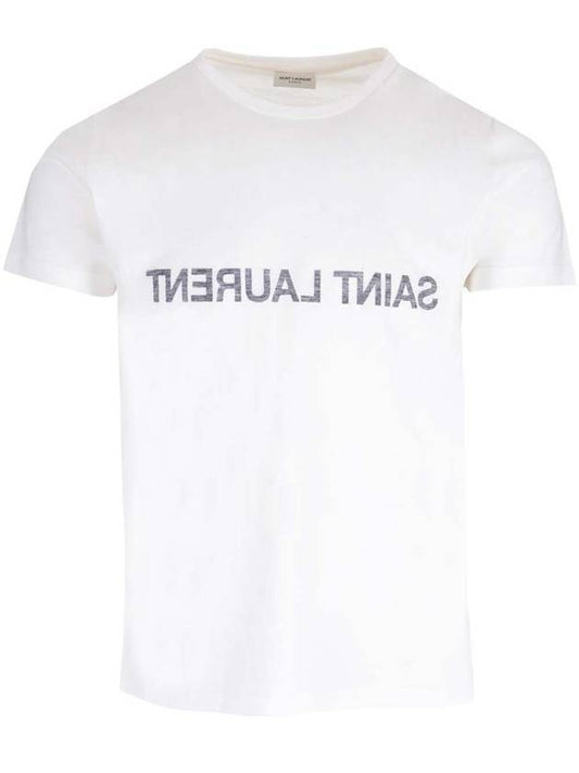 Luxury Saint Laurent Trending 2025 Reverse Logo Print Cotton Short Sleeve T-Shirt White