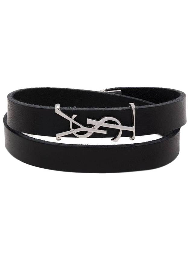 Luxury Saint Laurent Trending 2025 Silver Logo Leather Bracelet Black
