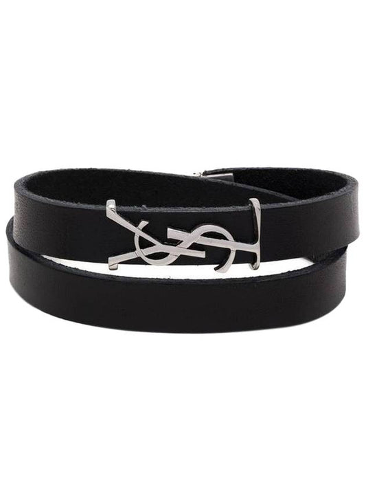 Luxury Saint Laurent Trending 2025 Silver Logo Leather Bracelet Black