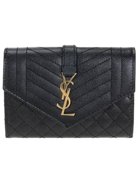 Luxury Saint Laurent Trending 2025 Matelasse Monogram Envelope Small Half Wallet Black