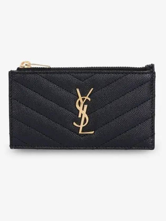 Luxury Saint Laurent Trending 2025 Monogram Fragment Zipper Card Wallet Black