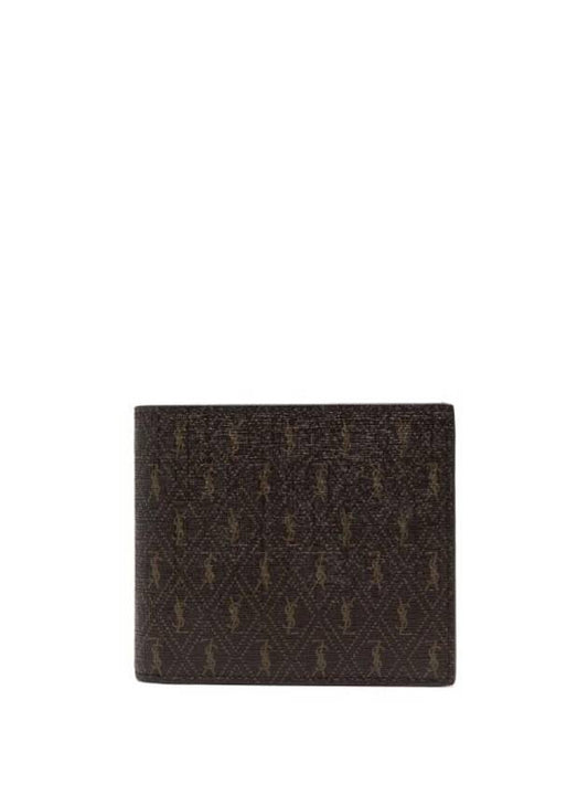 Luxury Saint Laurent Trending 2025 Men’s Monogram Canvas and Smooth Leather Half Wallet Chestnut
