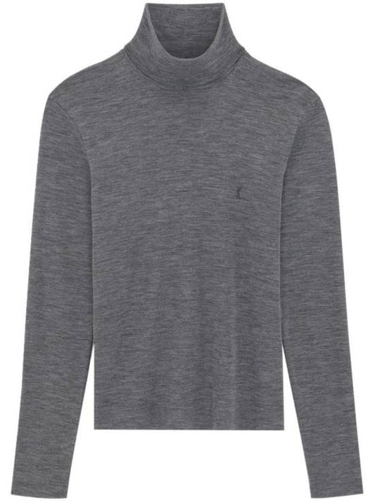 Luxury Saint Laurent Trending 2025 Embroidered Logo Roll Neck Wool Knit Top Grey