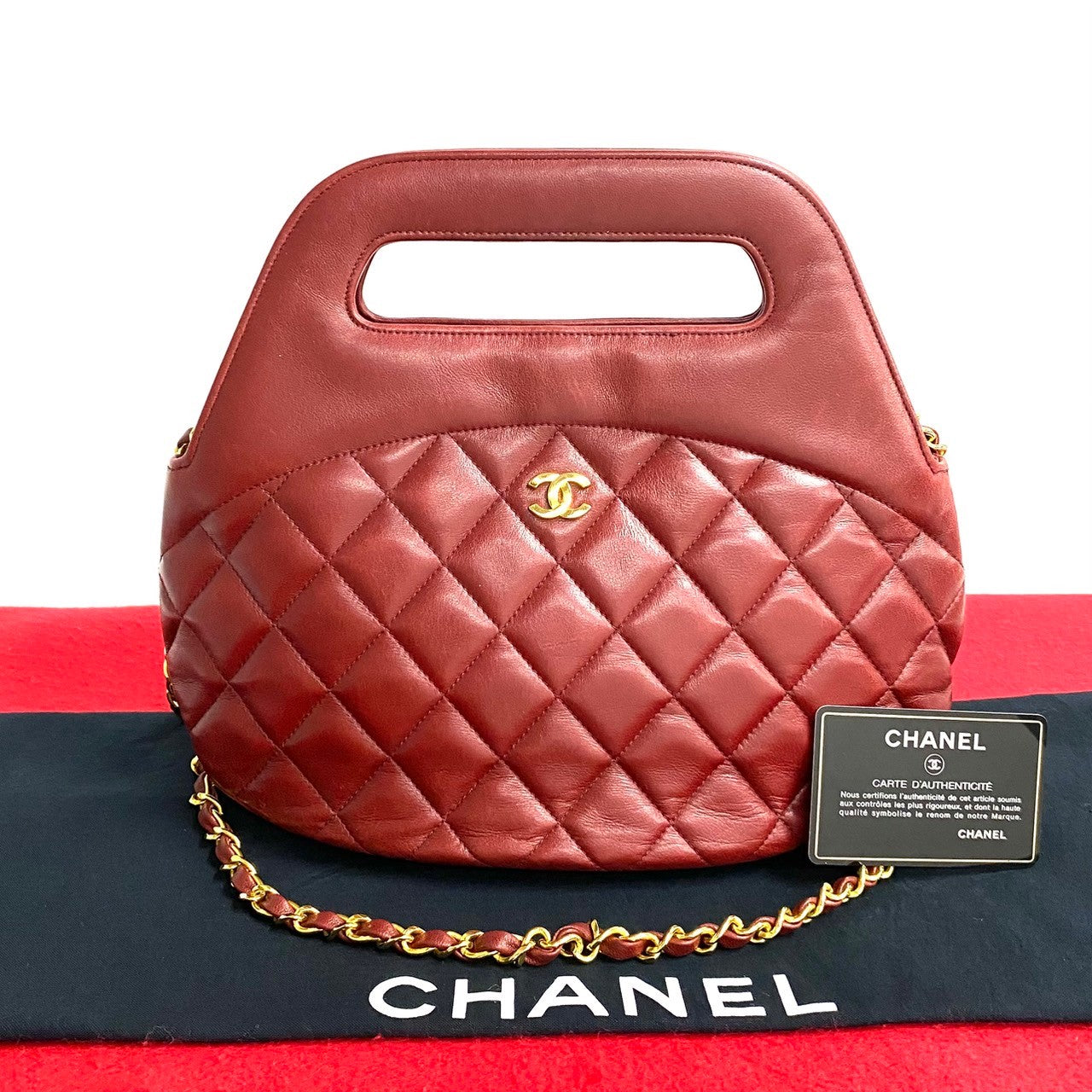 CHANEL Shoulder Bag lambskin Red Matrasse