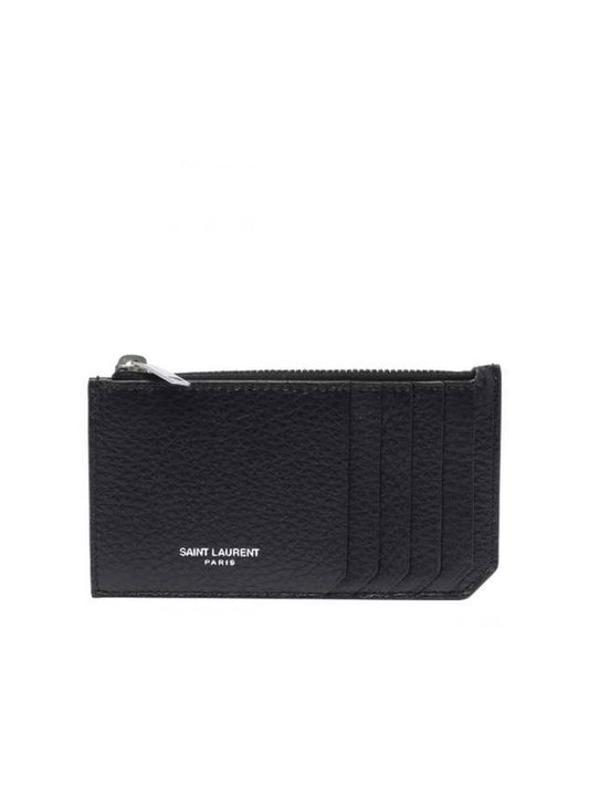 Luxury Saint Laurent Trending 2025 Paris Fragment Zippered Leather Card Wallet Black