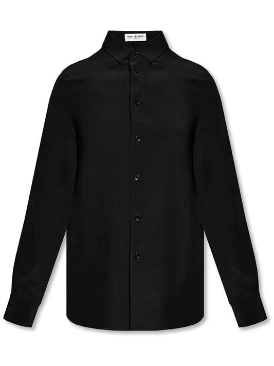 Luxury Saint Laurent Trending 2025 Basic Slim Fit Silk Shirt Black