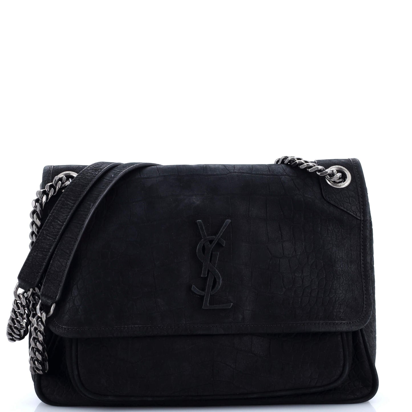 Luxury Saint Laurent Trending 2025 Niki Chain Flap Bag Crocodile Embossed Nubuck Medium