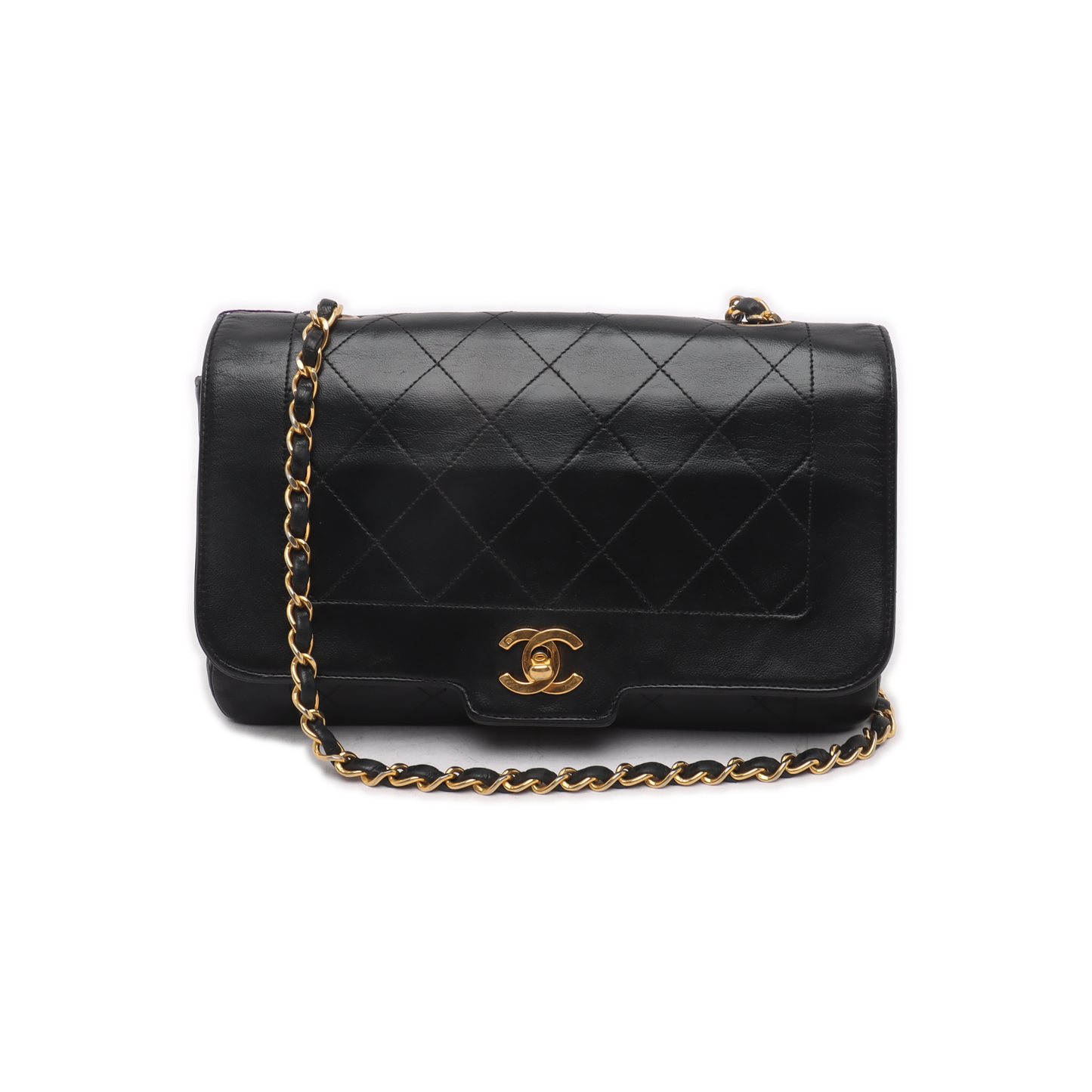 Chanel Diana CC Flap Bag Medium Vintage Black Lambskin Leather with 24k Gold HW, 1991-1994