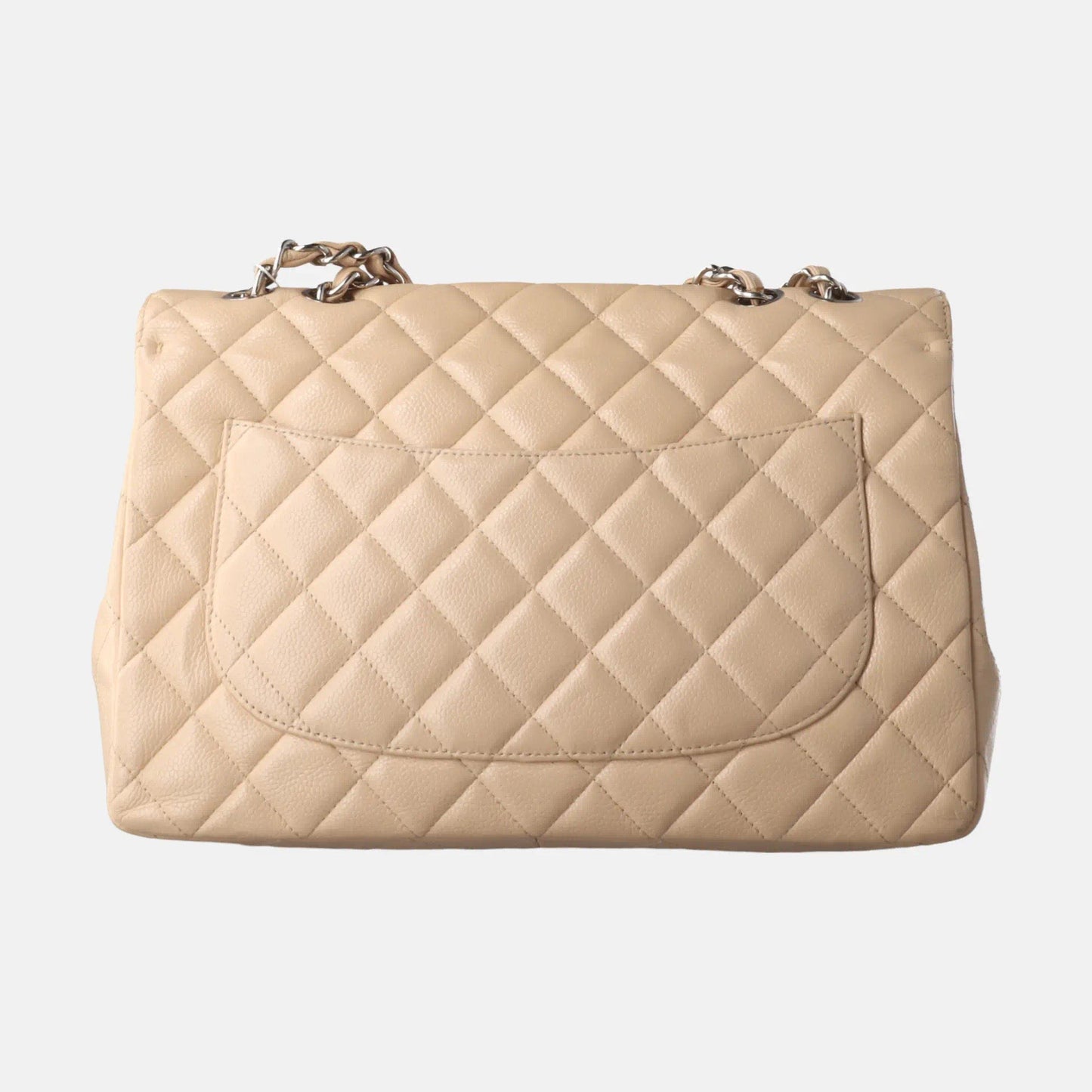 Chanel Classic Flap Jumbo 2010 Beige Caviar Leather Single Flap with Silver Hardware
