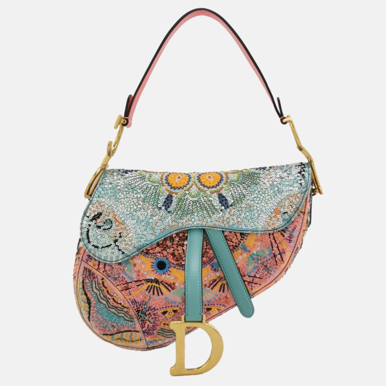 Dior In Lights Saddle Medium Multicolor Beads and Calfskin Leather Shoulder Bag